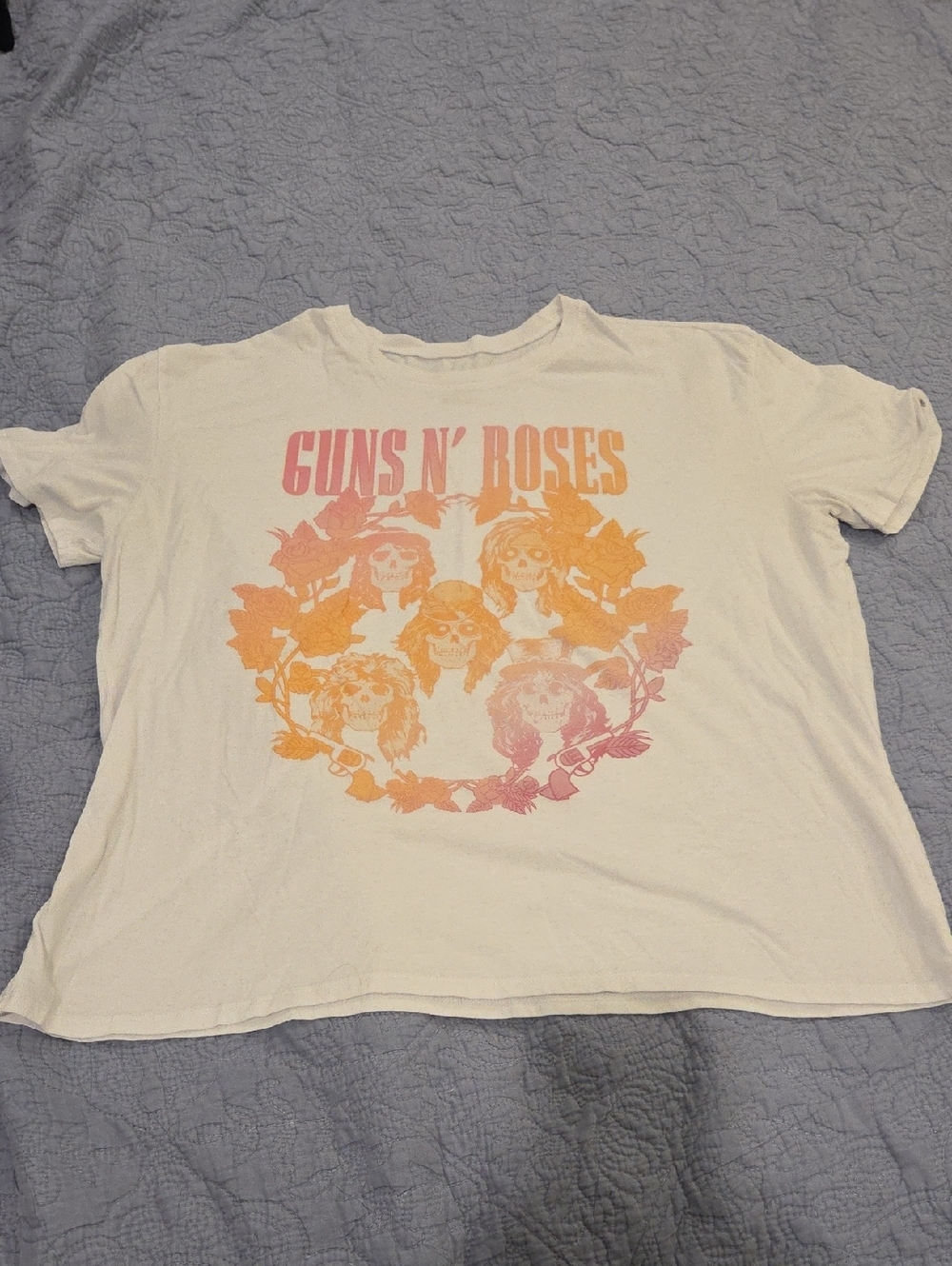 Guns N' Roses Women's White Short Sleeve Graphic Tee - Pink/Orange Print Sz XXL!
